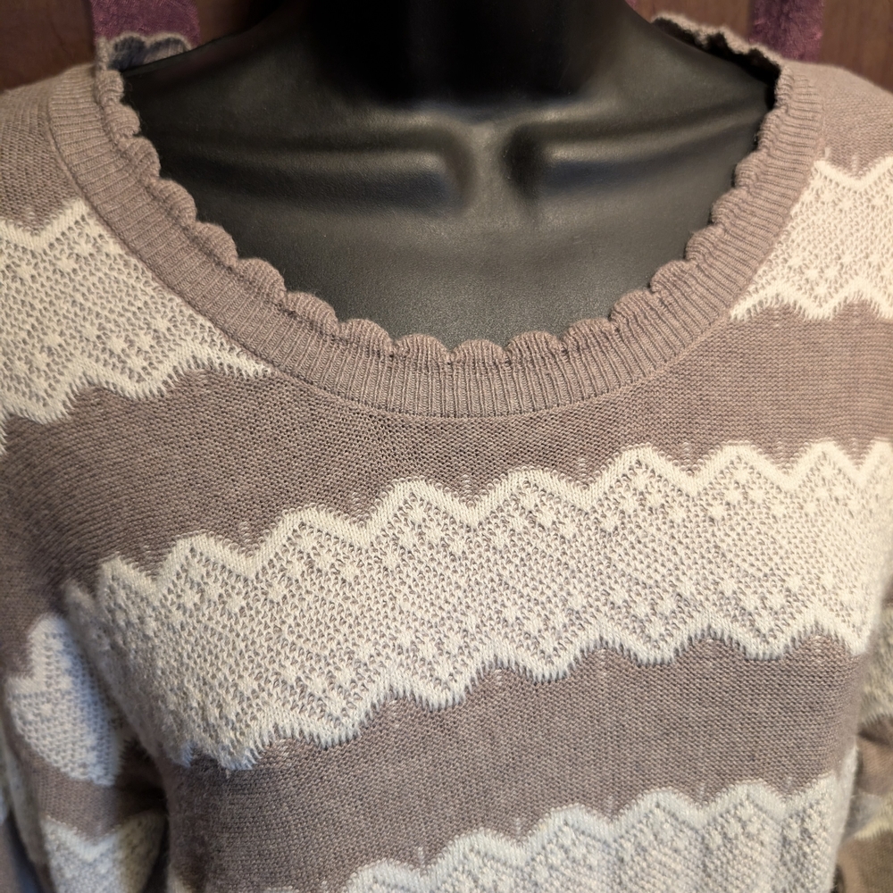Hannah Scalloped Edge Sweater Chevron Urban Boho Emo Fairycore Cottage Med
